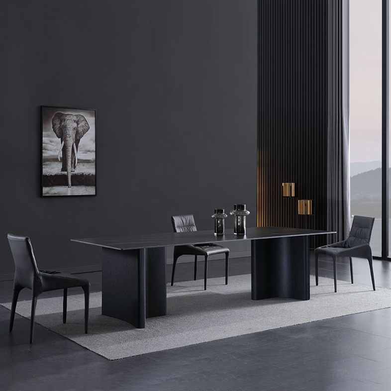 Industrial Sintered Stone Table for Restaurant Rectangle Dining Table with Double Pedestal in Black Clearhalo ' dining_table' 'Dining Tables & Seating' 'Dining Tables' 'furn' 'furn_dining_table' 'Furniture' 'furniture_dining_table' 'Kitchen & Dining Furniture' 'kitchen&dining_furn' 'kitchen' 'kitchen_dining_table' 1200x1200_f16f7d4e-458d-410b-9b2a-ef8d26158c75