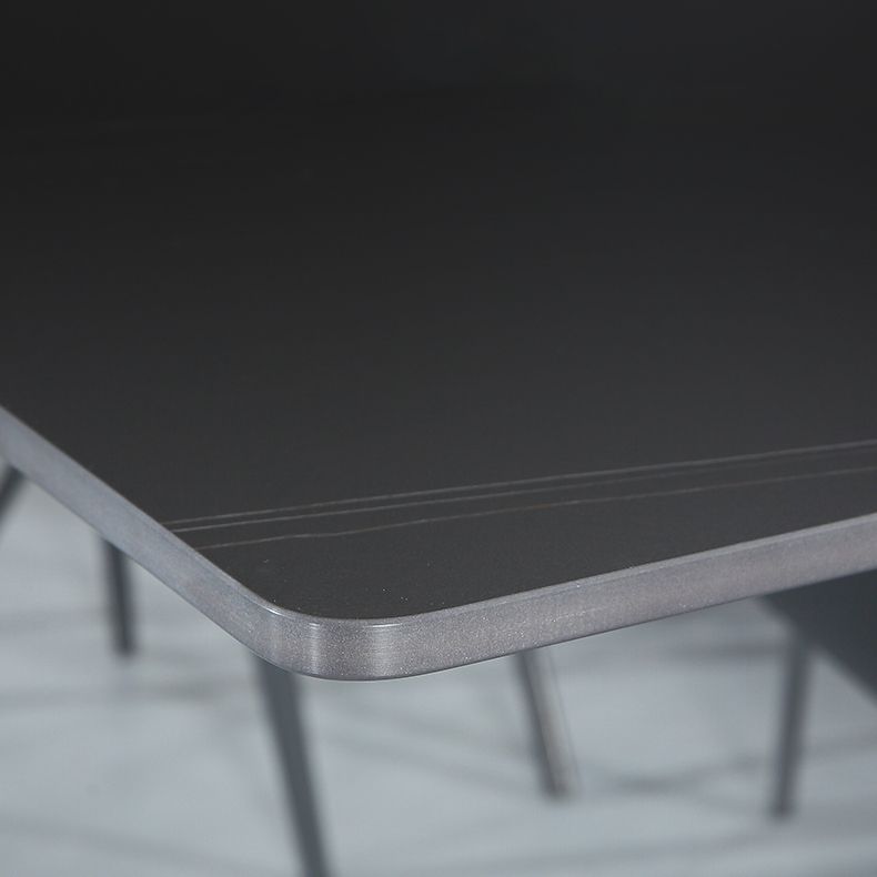 Modern Style Dining Table Rectangle Sintered Stone Pedestal Table with Black Frame Clearhalo ' dining_table' 'Dining Tables & Seating' 'Dining Tables' 'furn' 'furn_dining_table' 'Furniture' 'furniture_dining_table' 'Kitchen & Dining Furniture' 'kitchen&dining_furn' 'kitchen' 'kitchen_dining_table' 1200x1200_f171c15e-47c9-4d97-b018-3945d4f0f615