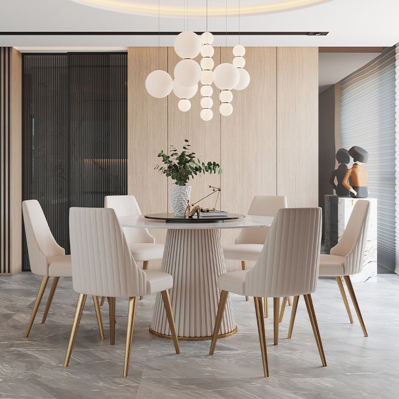 Glam 1/4/7 Pieces Round Dinette Set White Sintered Stone Dining Table Set with Turntable Clearhalo 'Dining Room Sets' 'Dining Tables & Seating' 'dining_room_set' 'furn' 'furn_dining_room_set' 'Furniture' 'furniture_dining_room_set' 'Kitchen & Dining Furniture' 1200x1200_f1741fbd-e363-476b-92c9-9c833e1fba67