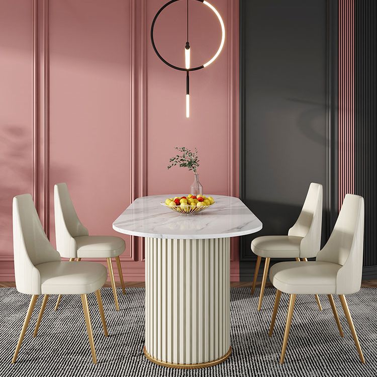Oval Double Pedestal Luxury Dining Table Sintered Stone White Fixed Table for Restaurant Clearhalo ' dining_table' 'Dining Tables & Seating' 'Dining Tables' 'furn' 'furn_dining_table' 'Furniture' 'furniture_dining_table' 'Kitchen & Dining Furniture' 'kitchen&dining_furn' 'kitchen' 'kitchen_dining_table' 1200x1200_f1747019-0e9f-452c-b008-75524bd42651
