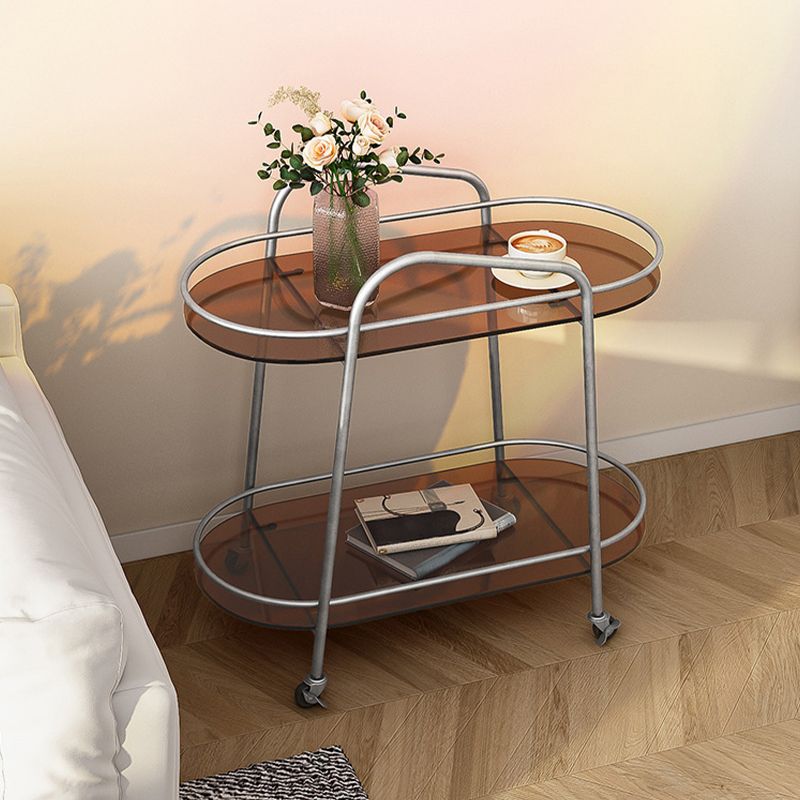 Modern 2-Tier Corner Table 4 Legs Oval Side End Table with Storage Clearhalo 'Coffee & Accent Tables' 'End & Side Tables' 'end_side_tables' 'furn' 'furn_end_side_tables' 'Furniture' 'Living Room Furniture' 1200x1200_f175e213-316d-447b-ac3e-16f3c6cb3c77