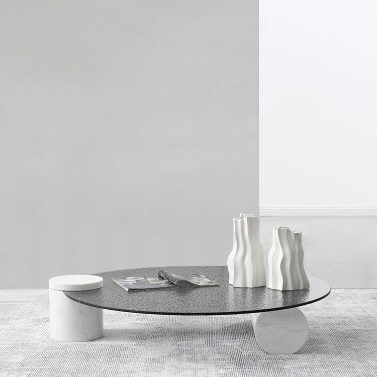1 table basse moderne simple en verre/marbre, table de cocktail ronde
