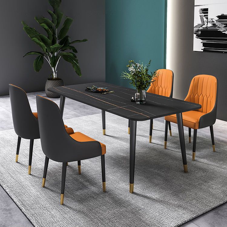 Glam Stone Rectangle Dining Table Matte Finish Home Table with 4 Legs Clearhalo 'Dining Tables & Seating' 'Dining Tables' 'dining_table' 'furn' 'furn_dining_table' 'Furniture' 'furniture_dining_table' 'Kitchen & Dining Furniture' 'kitchen' 'kitchen_dining_table' 1200x1200_f178cf14-0485-4b3e-8734-2ccfd55e39ee
