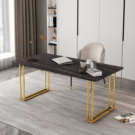 Bureau de bureau contemporain bureau de secrétaire à l'or rectangulaire avec des jambes en métal