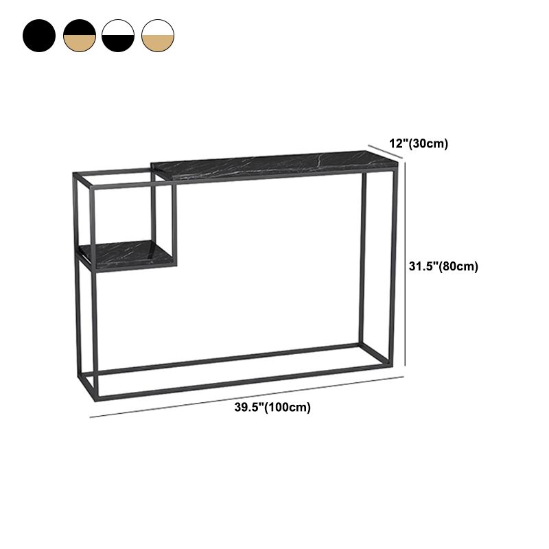 Tabella della console superiore in marmo rettangolo con scaffale di stoccaggio e base di ferro