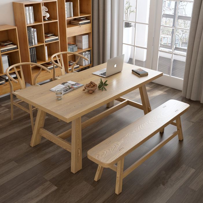 Modern Pine Wood Table for Restaurant Rectangle Dining Table with Trestle Base Clearhalo ' dining_table' 'Dining Tables & Seating' 'Dining Tables' 'furn' 'furn_dining_table' 'Furniture' 'furniture_dining_table' 'Kitchen & Dining Furniture' 'kitchen&dining_furn' 'kitchen' 'kitchen_dining_table' 1200x1200_f17f5efb-dcf8-449a-98b5-7c8024129118
