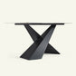 Contemporary White Rectangular Stone Dining Table with Steel X-Base