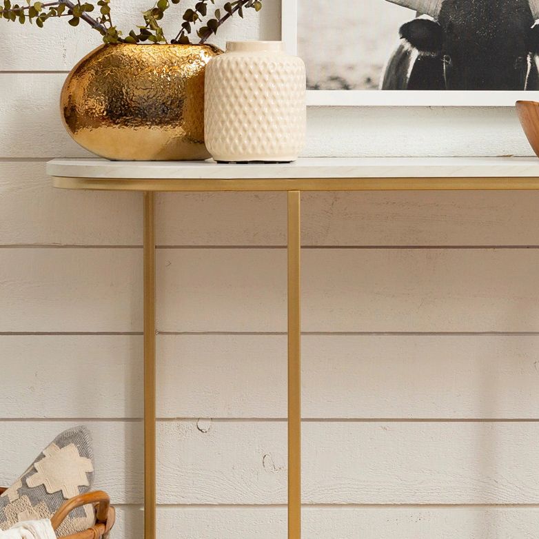 Mesa de consola de media luna de mármol Mesa de acento moderna de 1 estante para Hall