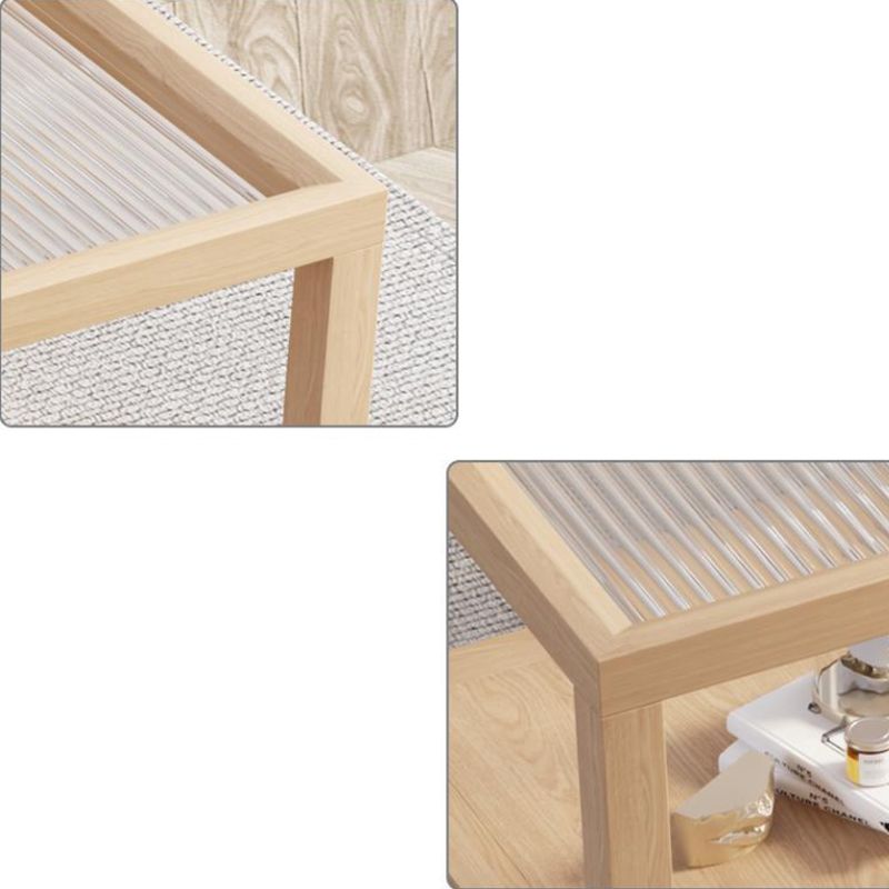 Contemporary Rectangle Coffee Table with Glass Top and Pine Wood Base Clearhalo 'Coffee & Accent Tables' 'Coffee Tables' 'coffee_tables' 'furn' 'furn_coffee_tables' 'Furniture' 'Living Room Furniture' 1200x1200_f18bf888-c757-42eb-98a6-b4fbc4896f74