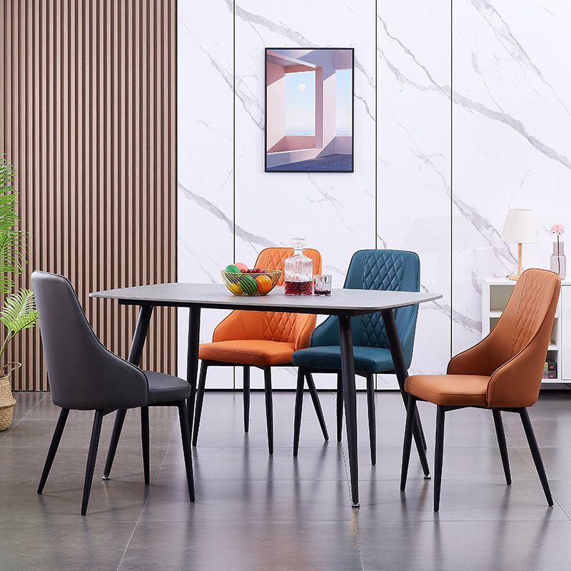 Modern Leather Dining Chair Solid Back Armless Side Chairs with Metal Legs Clearhalo ' kitchen&dining_furn' 'Dining Chairs' 'Dining Tables & Seating' 'dining_chair' 'furn' 'furn_dining_chair' 'Furniture' 'furniture_dining_chair' 'Kitchen & Dining Furniture' 'kitchen' 1200x1200_f18c78dd-9755-4890-8128-3e7fc853e178