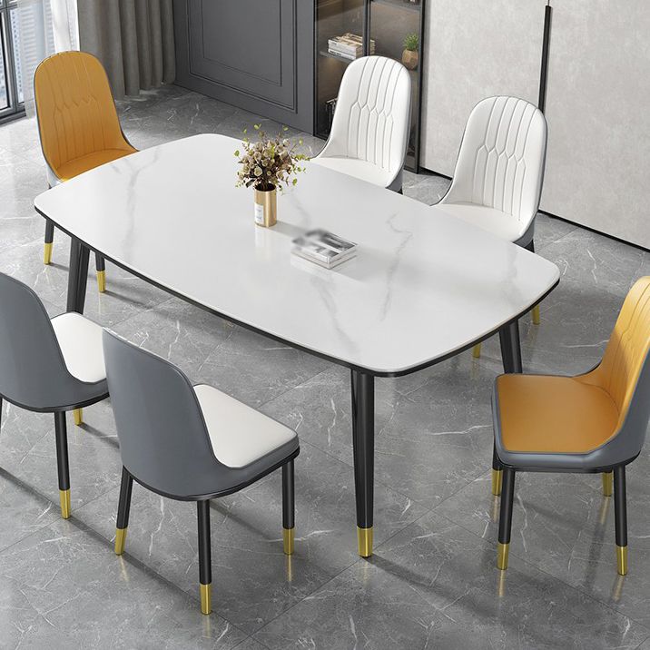 Modern Sintered Stone Top Kitchen Dining Table Rectangle Shape Dining Table with 4 Legs Base Clearhalo ' dining_table' 'Dining Tables & Seating' 'Dining Tables' 'Furniture' 'furniture_dining_table' 'Kitchen & Dining Furniture' 'kitchen&dining_furn' 'kitchen' 'kitchen_dining_table' 1200x1200_f18caeb2-1610-4683-bb69-a0da3262520e