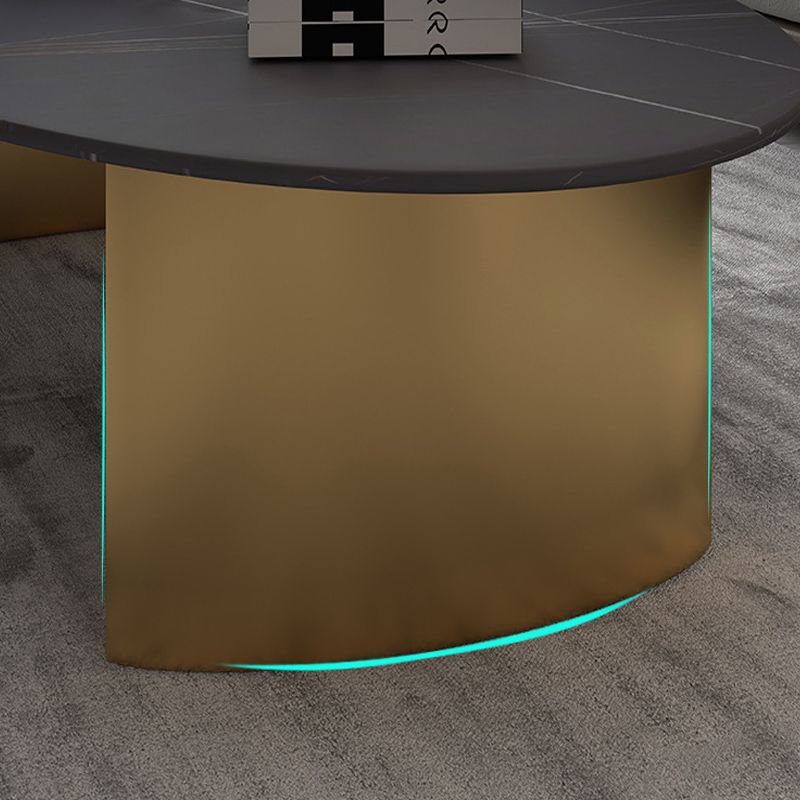 Glam Oval Stone Top Coffee Table with Steel Base Cocktail Table Clearhalo 'Coffee & Accent Tables' 'Coffee Tables' 'coffee_tables' 'furn' 'furn_coffee_tables' 'Furniture' 'Living Room Furniture' 1200x1200_f18d6886-77c6-425e-b87f-8337d8f17c15