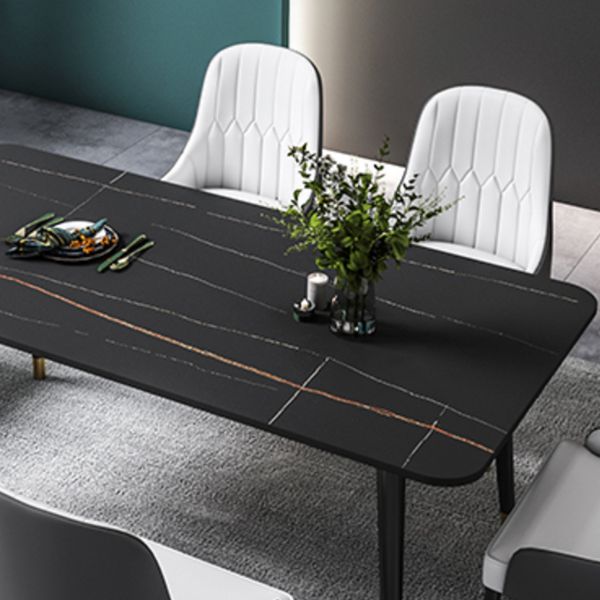 Black Rectangle Dining Table Set 1/2/5/7 Pieces Stone and Metal Dinette Set Clearhalo 'Dining Room Sets' 'Dining Tables & Seating' 'dining_room_set' 'furn' 'furn_dining_room_set' 'Furniture' 'Kitchen & Dining Furniture' 1200x1200_f18dd122-ceae-41f6-9e25-158146839233