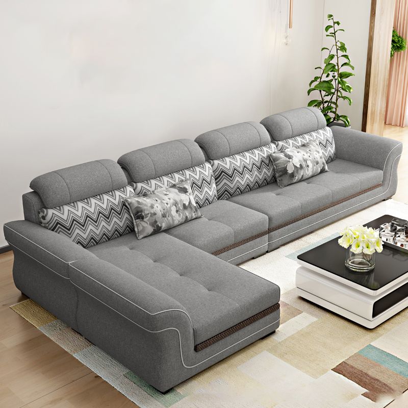 Flared Arms 4-Seater Sectional with Pillow Back Cushions for Apartment Clearhalo 'furn' 'furn_sectionals' 'Furniture' 'furniture_sectionals' 'Living Room Furniture' 'Sectionals' 1200x1200_f193e321-b2ab-40a6-b057-5ca44ea11d98