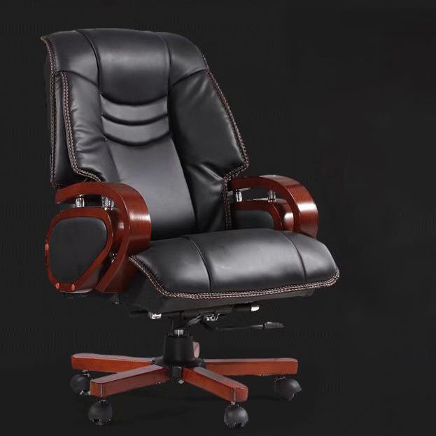 Holzrahmen gepolsterter Bürostuhl im schwarzen Leder High Back Executive Stuhl