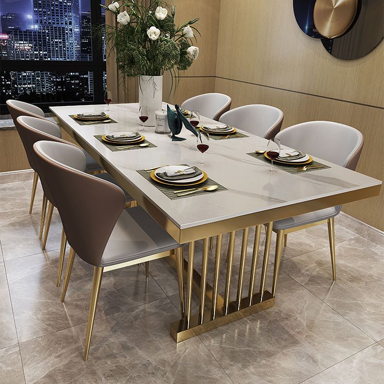 Glam Standard Kitchen Dining Table White Sintered Stone Dining Table with Trestle Base Clearhalo ' dining_table' 'Dining Tables & Seating' 'Dining Tables' 'furn' 'furn_dining_table' 'Furniture' 'furniture_dining_table' 'Kitchen & Dining Furniture' 'kitchen&dining_furn' 'kitchen' 'kitchen_dining_table' 1200x1200_f19a1340-a8cf-4045-8e2d-117f6636f2c5
