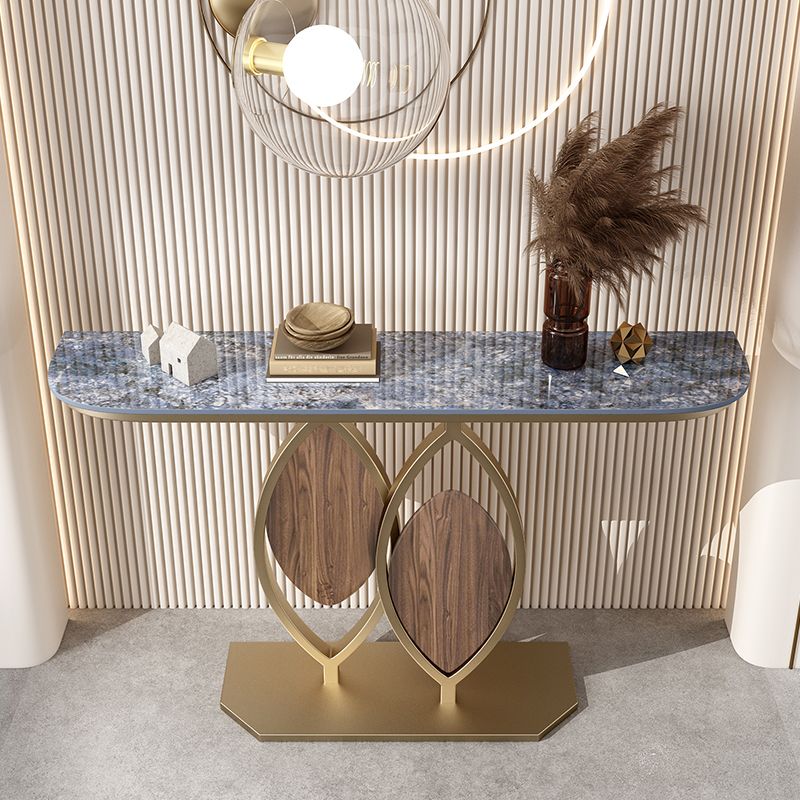 Stain Resistant Glam Marble/metal Rectangle Console Table in Brown/blue