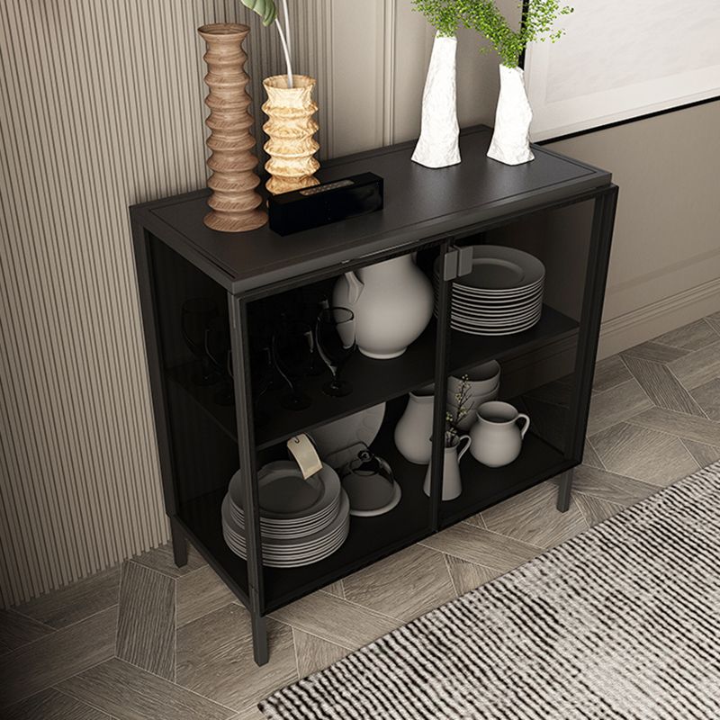 Server di pranzo nero contemporaneo porte in vetro server per finitura metallica