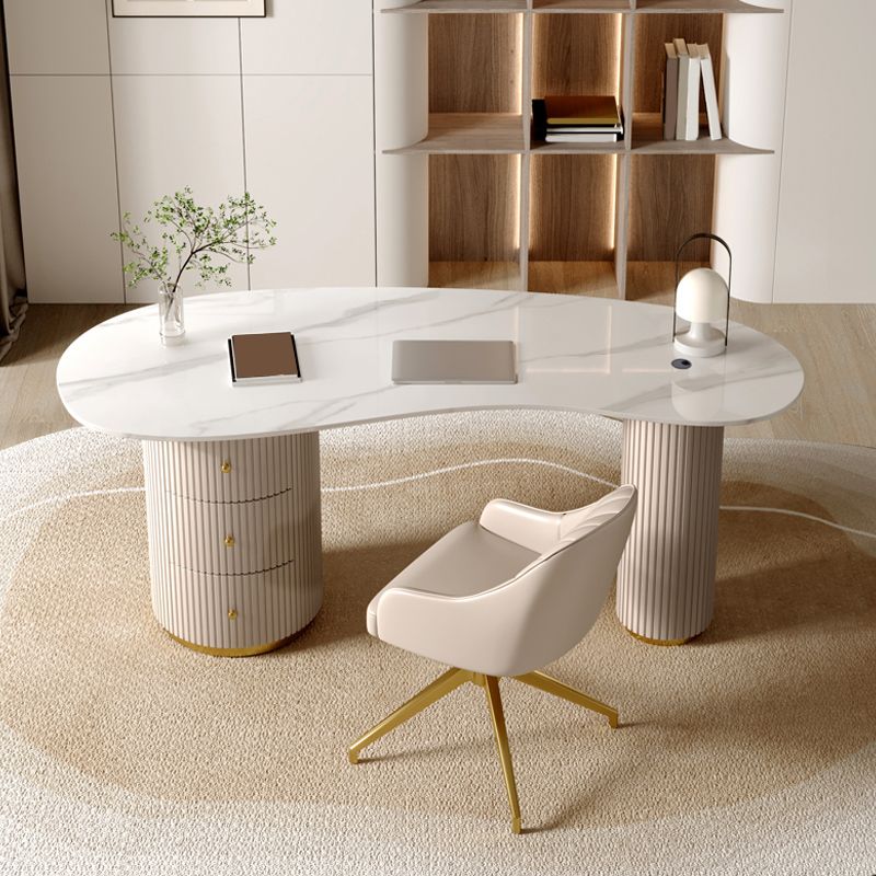 Contemporary Writing Desk Stone 29.53" Tall Office Desk with 3 Drawers Clearhalo 'furn' 'furn_office_desk' 'Furniture' 'Office Desks' 'Office Furniture' 'office_desk' 1200x1200_f19e1be8-f930-4d37-8372-7127c4ebd0d9