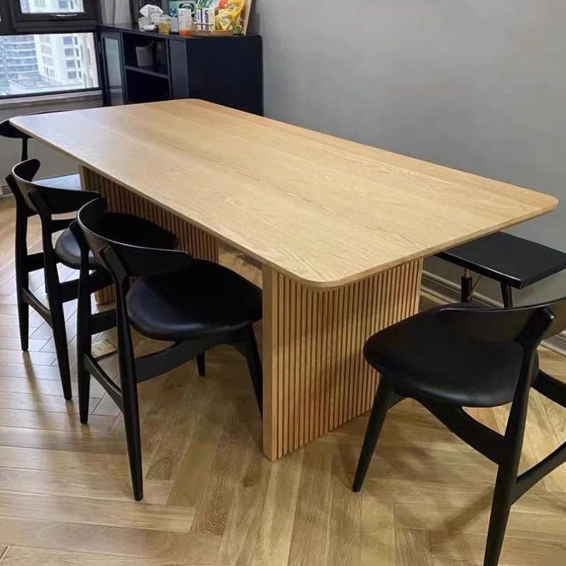 Rectangle Casual Dining Table Wood Color Double Pedestal with Solid Wood Clearhalo ' dining_table' 'Dining Tables & Seating' 'Dining Tables' 'furn' 'furn_dining_table' 'Furniture' 'furniture_dining_table' 'Kitchen & Dining Furniture' 'kitchen&dining_furn' 'kitchen' 'kitchen_dining_table' 1200x1200_f19fafa9-c736-4163-b9ab-e2f3ba4d965e