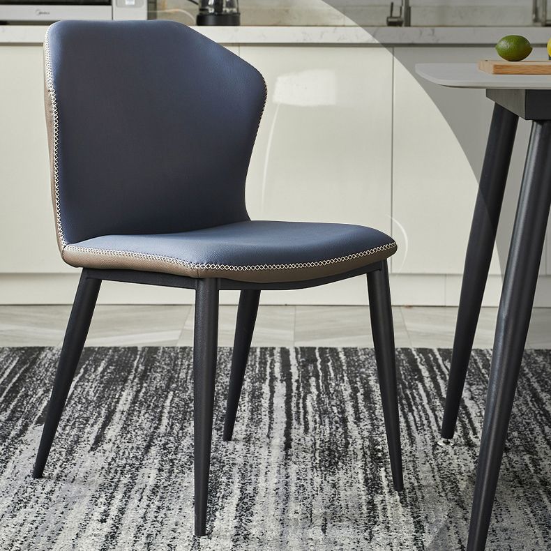 Minimalist Black Solid Back Dining Side Chair Metal Upholstered Dining Side Chair Clearhalo ' kitchen&dining_furn' 'Dining Chairs' 'Dining Tables & Seating' 'dining_chair' 'furn' 'furn_dining_chair' 'Furniture' 'furniture_dining_chair' 'Kitchen & Dining Furniture' 'kitchen' 1200x1200_f1a03a07-d76f-47bf-8ab1-251ec4bb6922