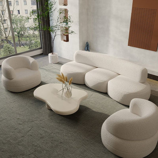 Wollen armloze gebogen bank hedendaagse witte bank met strakke rug