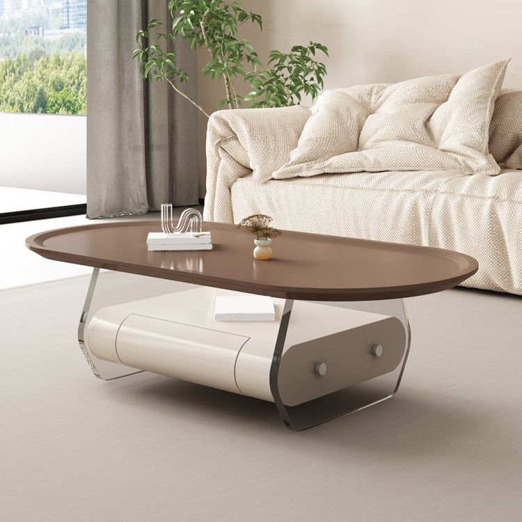 Tavolino ellittico marrone 15,7 "H 1 tavolino da cocktail con gambe acriliche