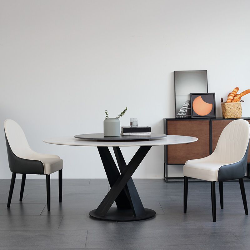Contemporary Round Dining Table Sintered Stone Table with Black Pedestal Base,47.2"L x 27.6"W x 30"H Clearhalo ' dining_table' 'Dining Tables & Seating' 'Dining Tables' 'furn' 'furn_dining_table' 'Furniture' 'furniture_dining_table' 'Kitchen & Dining Furniture' 'kitchen&dining_furn' 'kitchen' 'kitchen_dining_table' 1200x1200_f1a63d00-0efc-4af8-afa6-d8fd51f9a2ef