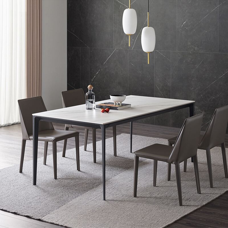 Industrial Style Sintered Stone Dining Table Rectangle Shape Table with 4 Legs Base Clearhalo ' dining_table' 'Dining Tables & Seating' 'Dining Tables' 'Furniture' 'furniture_dining_table' 'Kitchen & Dining Furniture' 'kitchen&dining_furn' 'kitchen' 'kitchen_dining_table' 1200x1200_f1a6850b-a6a7-42ee-b8a1-f42b76d2e8e9