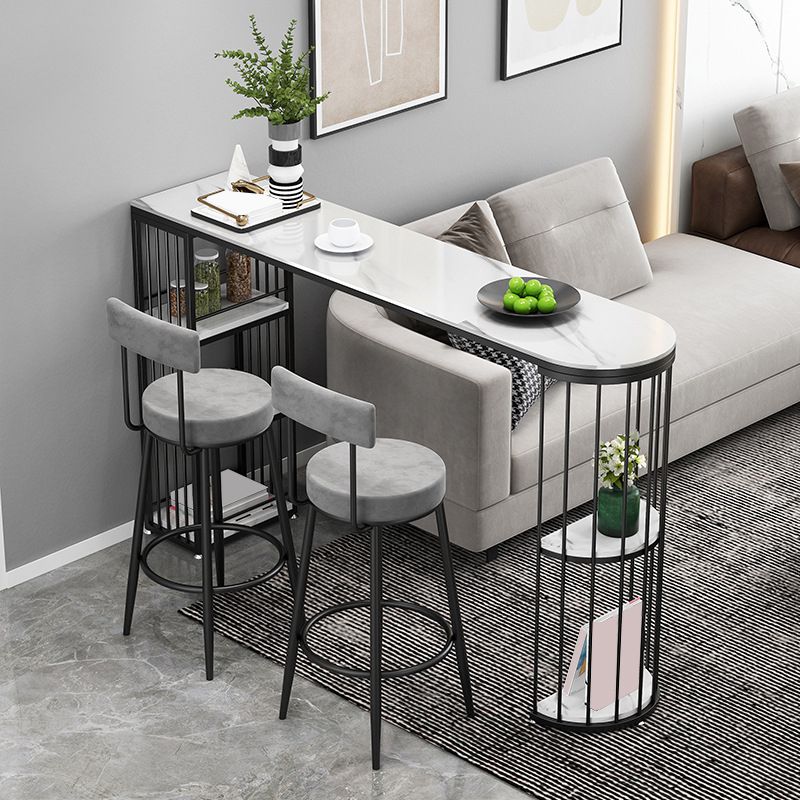 Modern Sintered Stone Bar Table Metal Base Dining Table with Storage Shelves Clearhalo 'Bar Furniture' 'Bar Tables' 'bar_tables' 'furn' 'furn_bar_tables' 'Furniture' 'Kitchen & Dining Furniture' 1200x1200_f1a71879-7071-4302-826c-63dde5f83f92