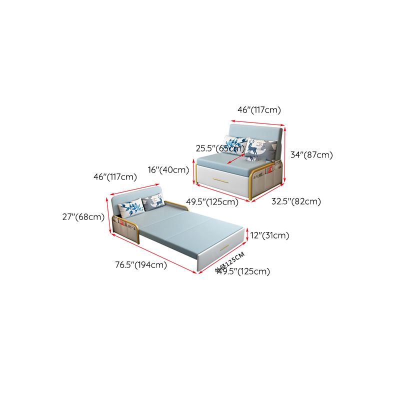 グラムラウンドアーム布団フレームボンドレザーブルースリーパーソファ