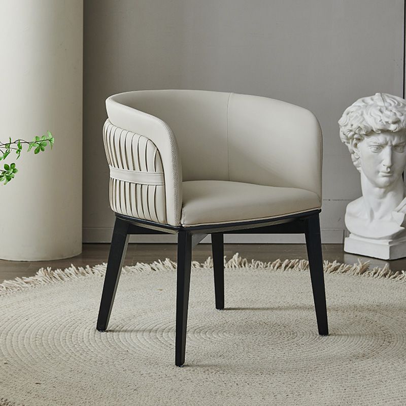 Modern Simple White Arm Chair Wooden Base Dining Arm Chair for Home Use