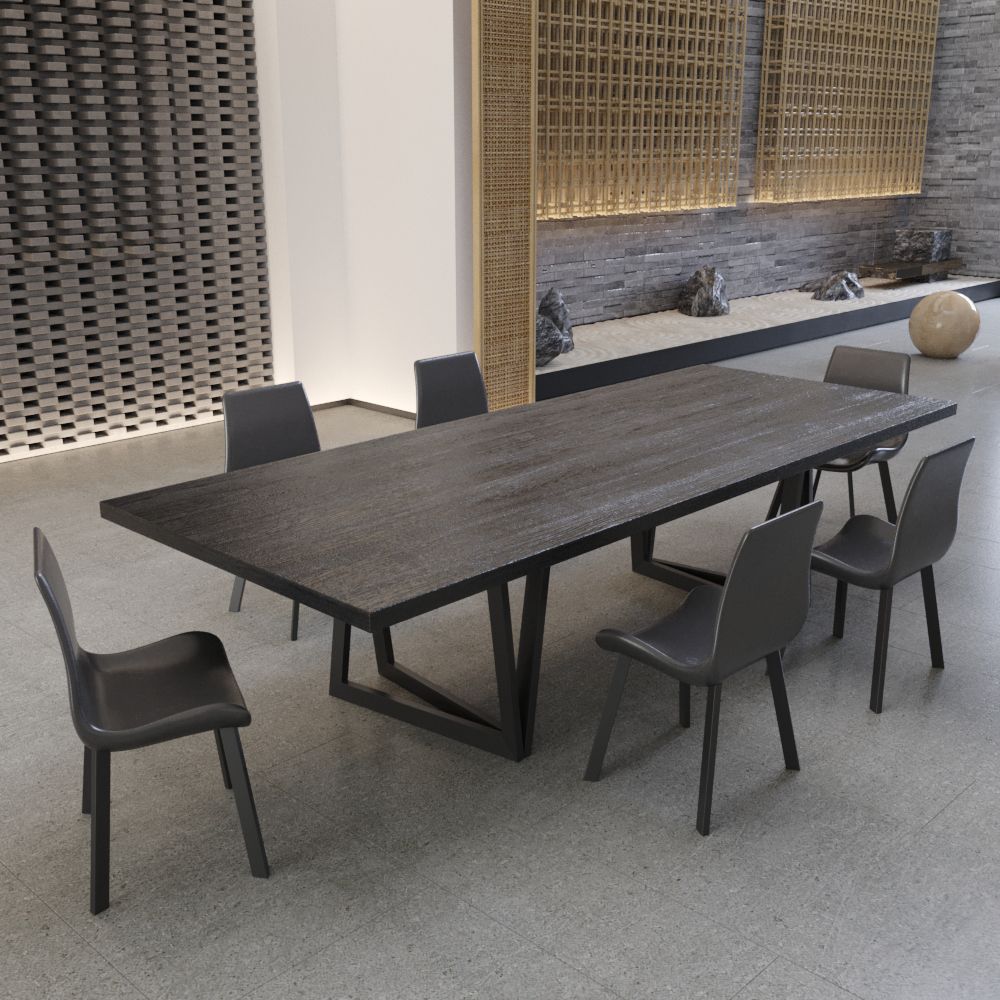 Industrial 1/2/7/9 Pièces Rectangle Ensemble de salle à manger en bois massif Table de table à manger en noir ensemble en noir