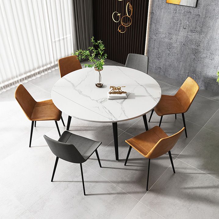 Round 4-foot Dining Site Table Simplicity Style Stone Drop-Leaf Dinette Table for Home Clearhalo ' dining_table' 'Dining Tables & Seating' 'Dining Tables' 'Furniture' 'furniture_dining_table' 'Kitchen & Dining Furniture' 'kitchen&dining_furn' 'kitchen' 'kitchen_dining_table' 1200x1200_f1bad5a3-769f-4a14-b228-89a8b10f02c7