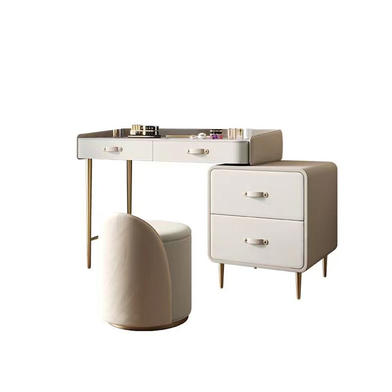 Beige 3/4-Drawers Dressing Table Faux Leather Make-up Vanity Desk Clearhalo 'Bedroom Furniture' 'furn' 'furn_makeup_vanities' 'Furniture' 'Makeup Vanities' 'makeup_vanities' 1200x1200_f1bb9e06-cd89-4bb2-bbcd-a6e4370f0e63