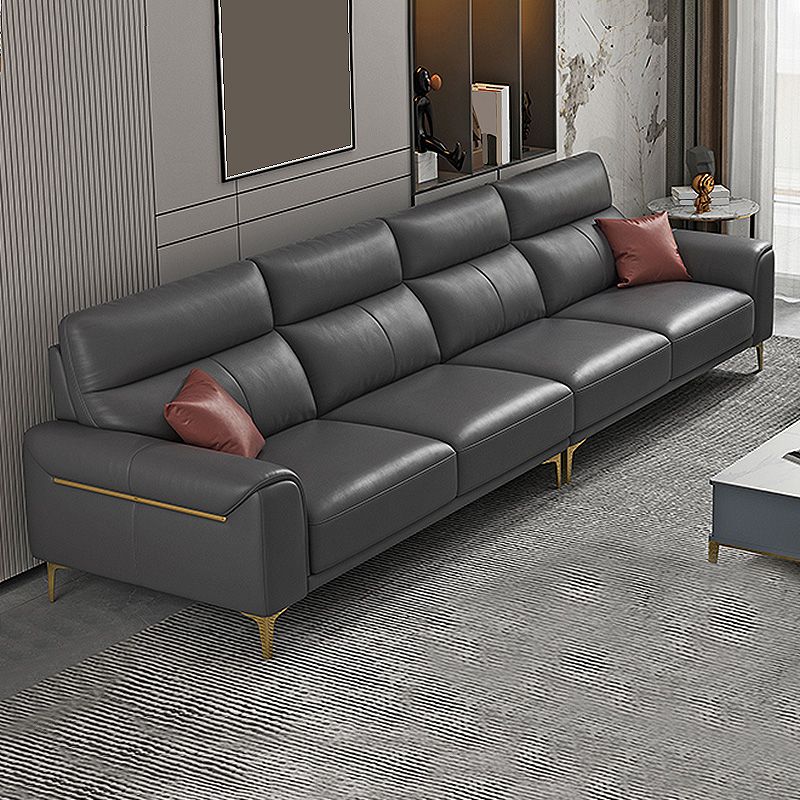 Dark Gray Genuine Leather Sofa and Chaise Pillow Top Arm Sectional for Living Room Clearhalo 'furn' 'furn_sectionals' 'Furniture' 'furniture_sectionals' 'Living Room Furniture' 'Sectionals' 1200x1200_f1bbe0e9-95a2-4766-be0d-129428072c5f