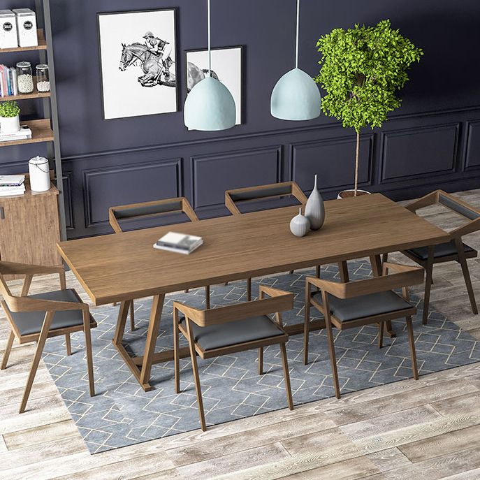 Pinewood Solid Wood Brown Tone Dining Table Simplicity Trestle Base Table for Dining Room Clearhalo ' dining_table' 'Dining Tables & Seating' 'Dining Tables' 'furn' 'furn_dining_table' 'Furniture' 'furniture_dining_table' 'Kitchen & Dining Furniture' 'kitchen&dining_furn' 'kitchen' 'kitchen_dining_table' 1200x1200_f1bcfc7b-358b-4e60-8ec2-b24865cfadc7