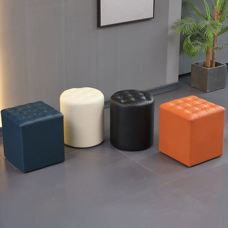 Contemporary Pouf Ottoman Genuine Leather Upholstered Tufted Solid Color Ottoman Clearhalo 'furn' 'furn_ottomans_poufs' 'Furniture' 'Living Room Furniture' 'Ottomans & Poufs' 'ottomans_poufs' 1200x1200_f1bdaaa9-7ff0-41af-a3b2-e5f0a6df8927