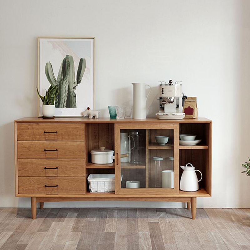 Wooden Storage Sideboard Modern Home Sideboard with Drawers and Sliding Door Clearhalo 'buffet_sideboard' 'Buffets & Sideboards' 'furn' 'furn_buffet_sideboard' 'Furniture' 'Kitchen & Dining Furniture' 1200x1200_f1c005e1-b63f-42f6-ac83-4588fea477f1