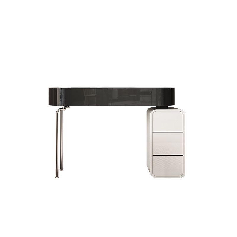 Modern Black Vanity Desk Glass Top Dressing Table with Lighted Mirror & Padded Stool