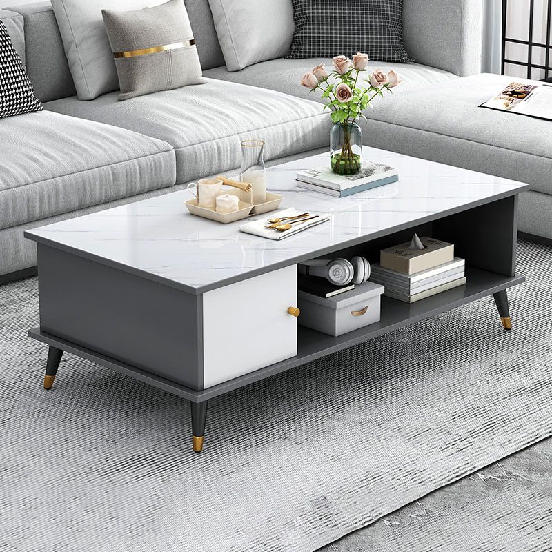 Rectangle White and Grey Modern Coffee Table with Four Legs for Living Room Clearhalo 'Coffee & Accent Tables' 'Coffee Tables' 'coffee_tables' 'furn' 'furn_coffee_tables' 'Furniture' 'furniture_coffee_tables' 'Living Room Furniture' 1200x1200_f1c200cb-c98c-46d1-88ce-a244df6554e0