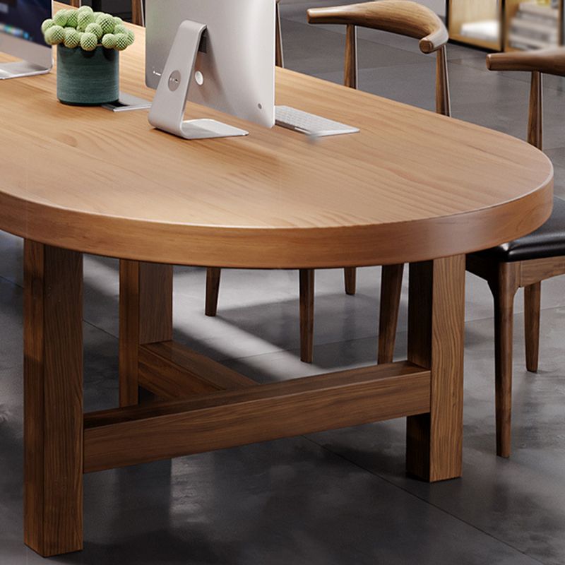 Pine Wood Top Dining Table Modern Oval Table with Double Pedestal Base Clearhalo 'Dining Tables & Seating' 'Dining Tables' 'dining_table' 'furn' 'furn_dining_table' 'Furniture' 'Kitchen & Dining Furniture' 1200x1200_f1c22340-610a-41db-96f7-5969a8e04a37