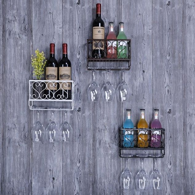 Metal Modern Wine Shelf with Bottle Stemware Holder Wall Mounted Wine Racks Clearhalo 'furn' 'furn_wine_racks' 'Furniture' 'Kitchen & Dining Furniture' 'Wine Racks' 'wine_racks' 1200x1200_f1c44d67-1bca-4ebd-b260-8ce80db7e6f7