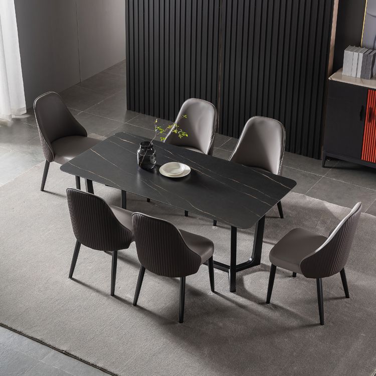 Industrial Sintered Stone Dining Table Trestle Base Rectangle Table for Home Clearhalo ' dining_table' 'Dining Tables & Seating' 'Dining Tables' 'furn' 'furn_dining_table' 'Furniture' 'furniture_dining_table' 'Kitchen & Dining Furniture' 'kitchen&dining_furn' 'kitchen' 'kitchen_dining_table' 1200x1200_f1c6a671-713f-4bfd-beda-262c5198e857