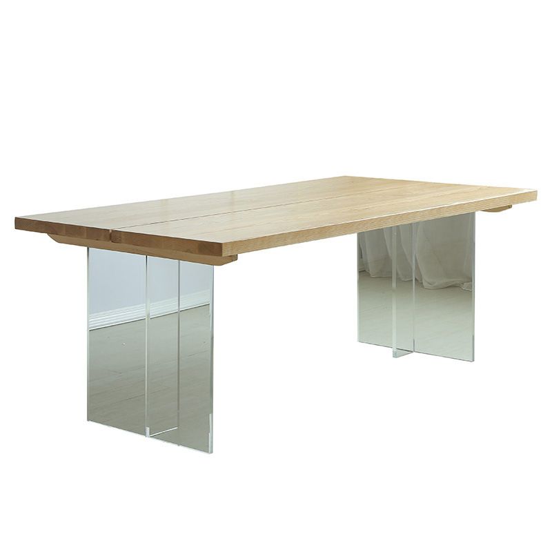 Simple Home Wood Dining Table Rectangle Shape Dining Table with Double Plastic Base Clearhalo ' dining_table' 'Dining Tables & Seating' 'Dining Tables' 'furn' 'furn_dining_table' 'Furniture' 'furniture_dining_table' 'Kitchen & Dining Furniture' 'kitchen&dining_furn' 'kitchen' 'kitchen_dining_table' 1200x1200_f1c6e9cb-24ee-4a7a-be97-70041306bba6