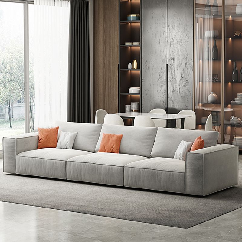 Simple Light-grey Sofa/Sectional with Faux Leather and Pillowed Back Cushions Clearhalo 'furn' 'furn_sectionals' 'Furniture' 'furniture_sectionals' 'kitchen' 'kitchen_sectionals' 'Living Room Furniture' 'Sectionals' 1200x1200_f1c89d49-1955-490a-9830-37d768f631ed