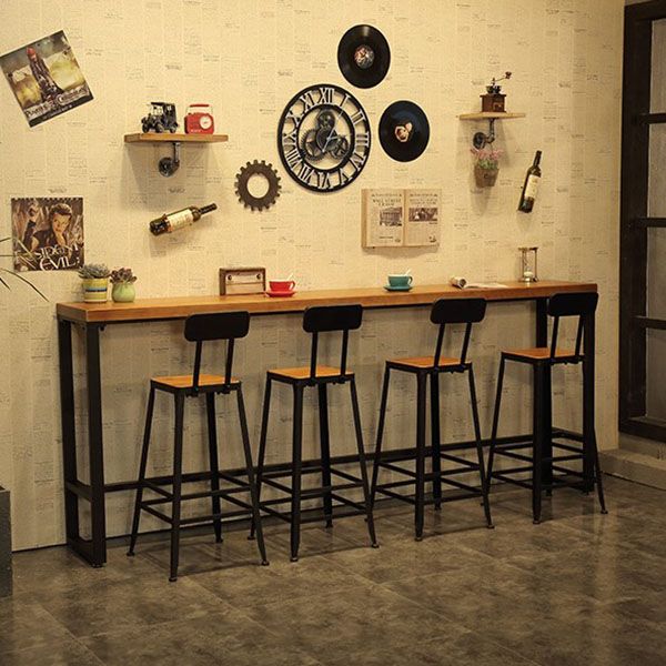 Tavolo da bar rettangolo superiore in legno di pino tavolo da bistrot industriale con base di cavalletto in nero