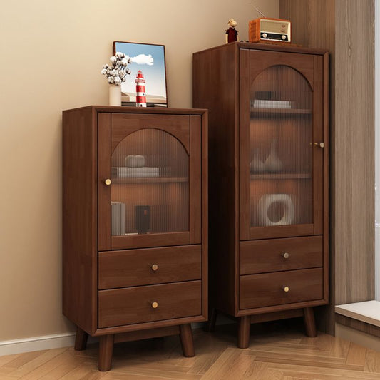 Mid Century Solid Wood 1-Door Cabinet Glass Paned Side Cabinet with 2-Drawer Clearhalo 'Cabinets & Chests' 'cabinets_chests' 'furn' 'furn_cabinets_chests' 'Furniture' 'Living Room Furniture' 1200x1200_f1cca647-bd31-413e-85f6-28653a4ae706