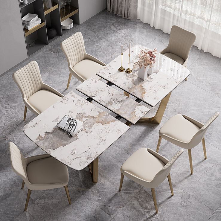Modern Rectangle Shape Kitchen Dining Set Extendable Sintered Stone Top Dining Set with Trestle Base Clearhalo 'Dining Room Sets' 'Dining Tables & Seating' 'dining_room_set' 'furn' 'furn_dining_room_set' 'Furniture' 'furniture_dining_room_set' 'Kitchen & Dining Furniture' 'kitchen&dining_furn' 'kitchen' 1200x1200_f1cd56e6-0e04-4b9c-91fc-16d9a6633429