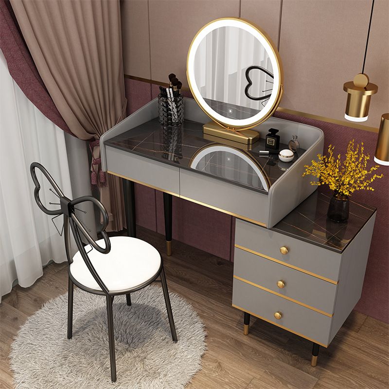 Glam Vanity Table Stone Top 15.75" W Makeup Desk with Drawers Clearhalo 'Bedroom Furniture' 'furn' 'furn_makeup_vanities' 'Furniture' 'Makeup Vanities' 'makeup_vanities' 1200x1200_f1ceaca7-4890-45c9-aeab-1730c5d64cec